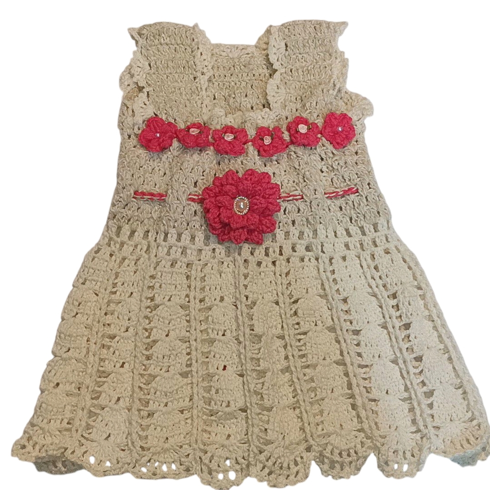 Handmade Crochet Baby Dress with  Floral Details